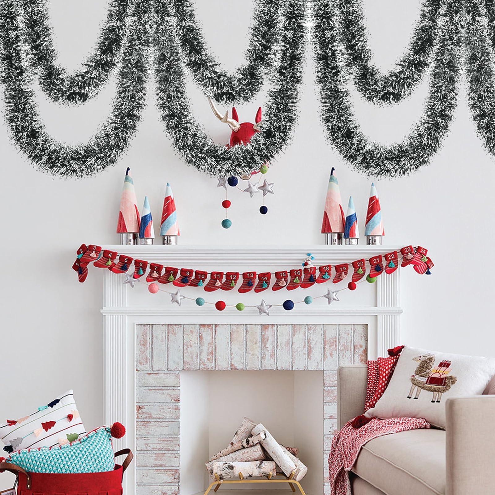 5 Pièces Guirlande De Noël 10M - Décoration Sapin Et Intérieur Extérieur Festive Verte