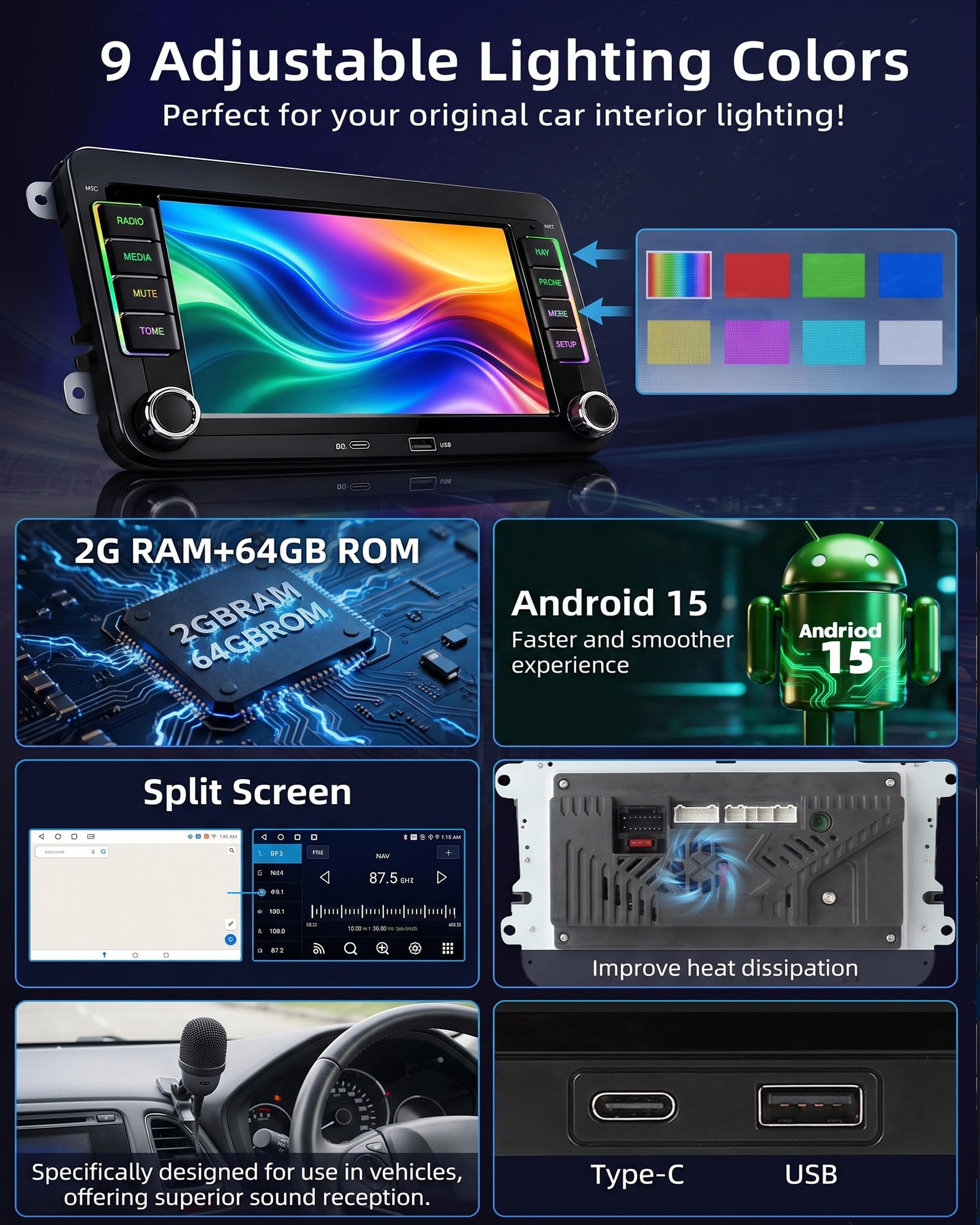 2+64G radio samochodowe z ekranem Bluetooth do VW Golf 5 6 T5 Polo