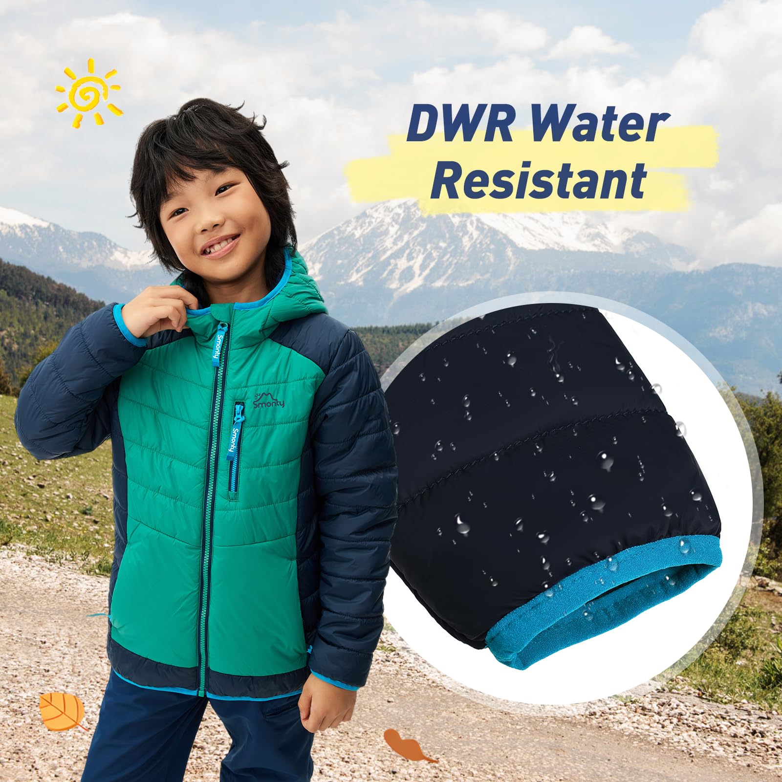 SMONTY Kinder Daunenjacke – wasserabweisend und leichter Mantel für Jungen und Mädchen mit vernähten Nähten – ideal für Frühling, Herbst, Camping, Wandern und Reisen