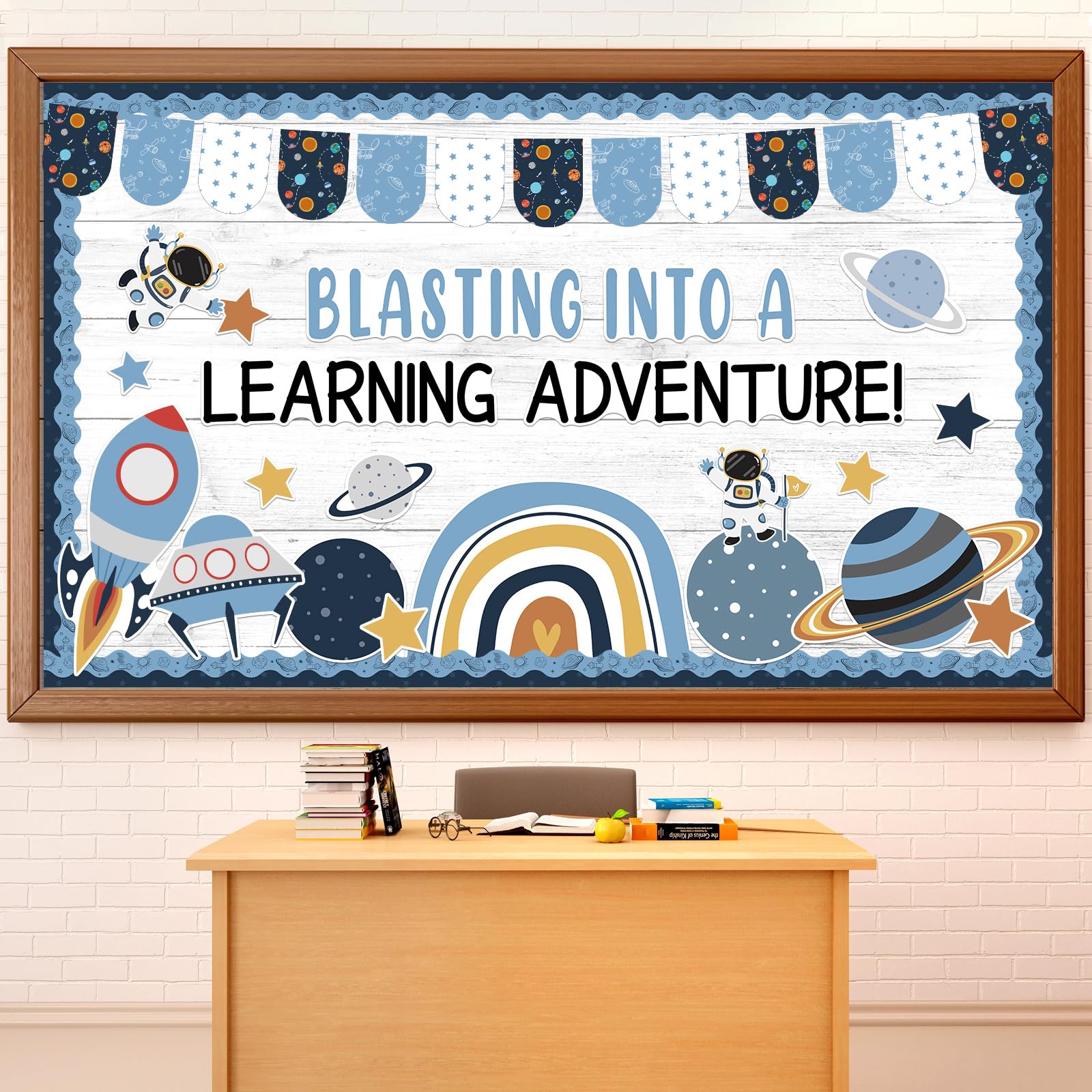 Outer Space Bulletin Board Set Blasting into a Learning Adventure Classroom Decorations Spacecraft Paper Cutout for Back to School Galaxy Theme Home