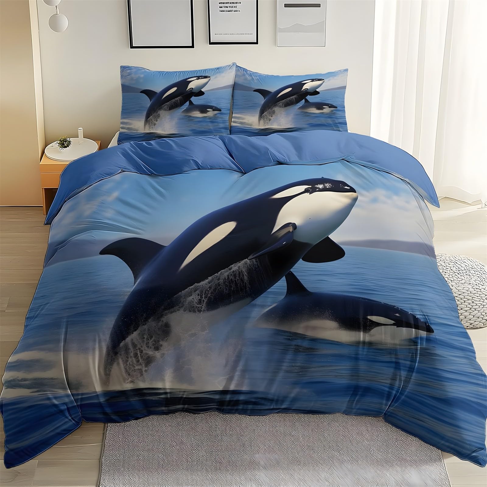 Funda Nordica Cama 90 Infantil Orca azulRopa de Cama Natural Microfibra Suave y Cómoda con Cremallera Funda Edredon 150x200-2 Fundas Almohada 50x75 GH1448