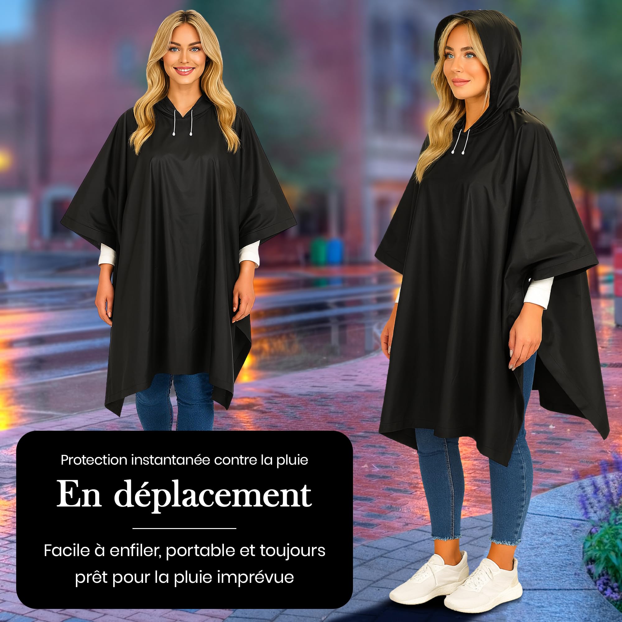 REDSTAR Poncho Pluie Imperméable Femme et Homme avec Capuche - 2 pièces, Enfilage par la tête, Poncho de pluie long pour adultes, Pliable, Pour festival, randonnée, visites, vélo