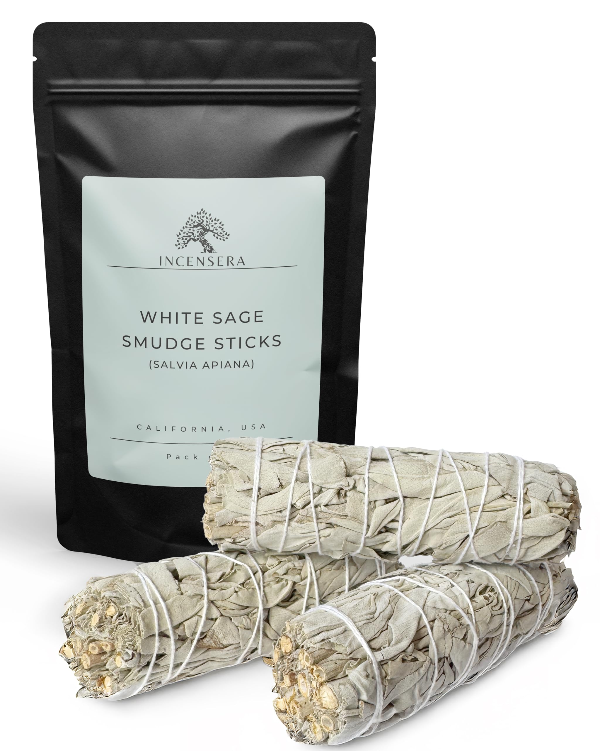Incensera White Sage Smudge Sticks – Pack of 3 Natural Dried Bundles for Burning & Meditation – Cleansing Herbs for Home Energy Rituals, Smudging, Relaxation & Spiritual Wellness
