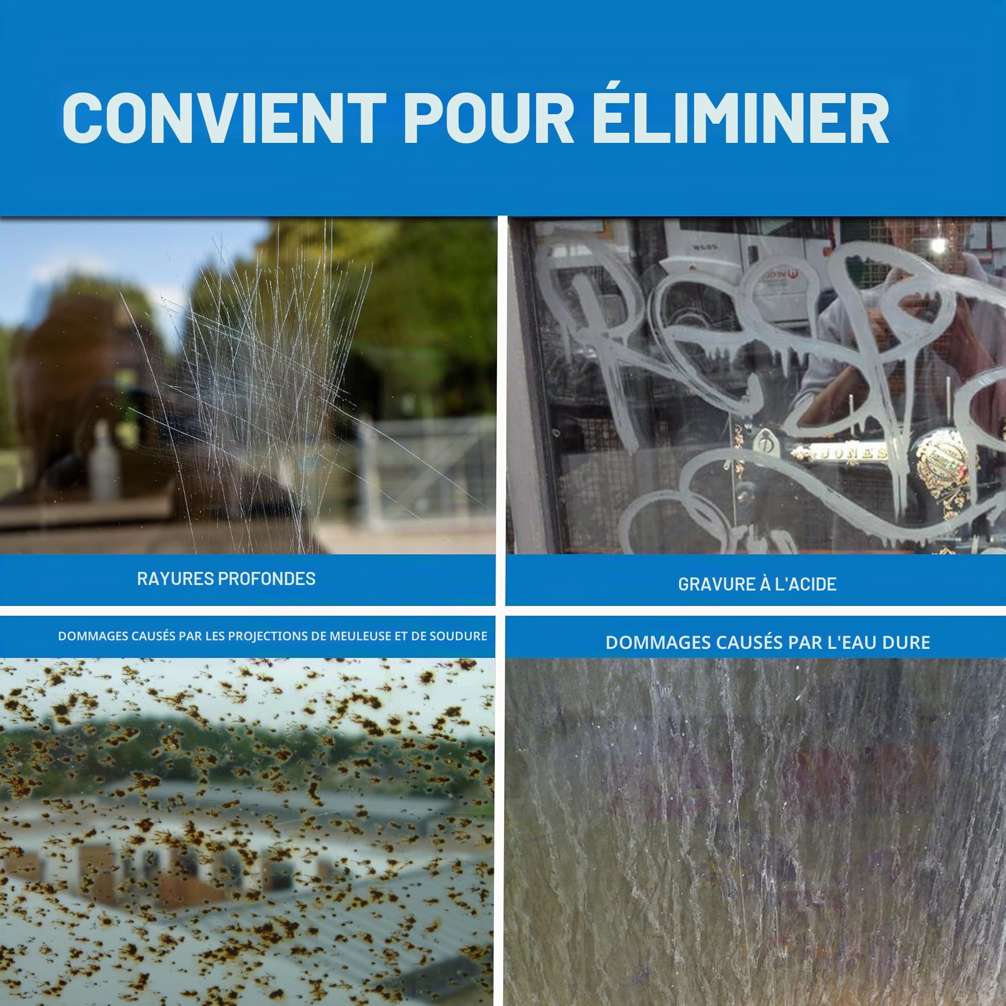 Glass Polish 125mm Pro Kit de Polissage Professionnel pour éliminer Les Rayures sur Le Verre. Élimine Les Rayures, Les Graffitis, Les dégâts d'eau et Les Traces d'acide, et restaure l'état d'origine.