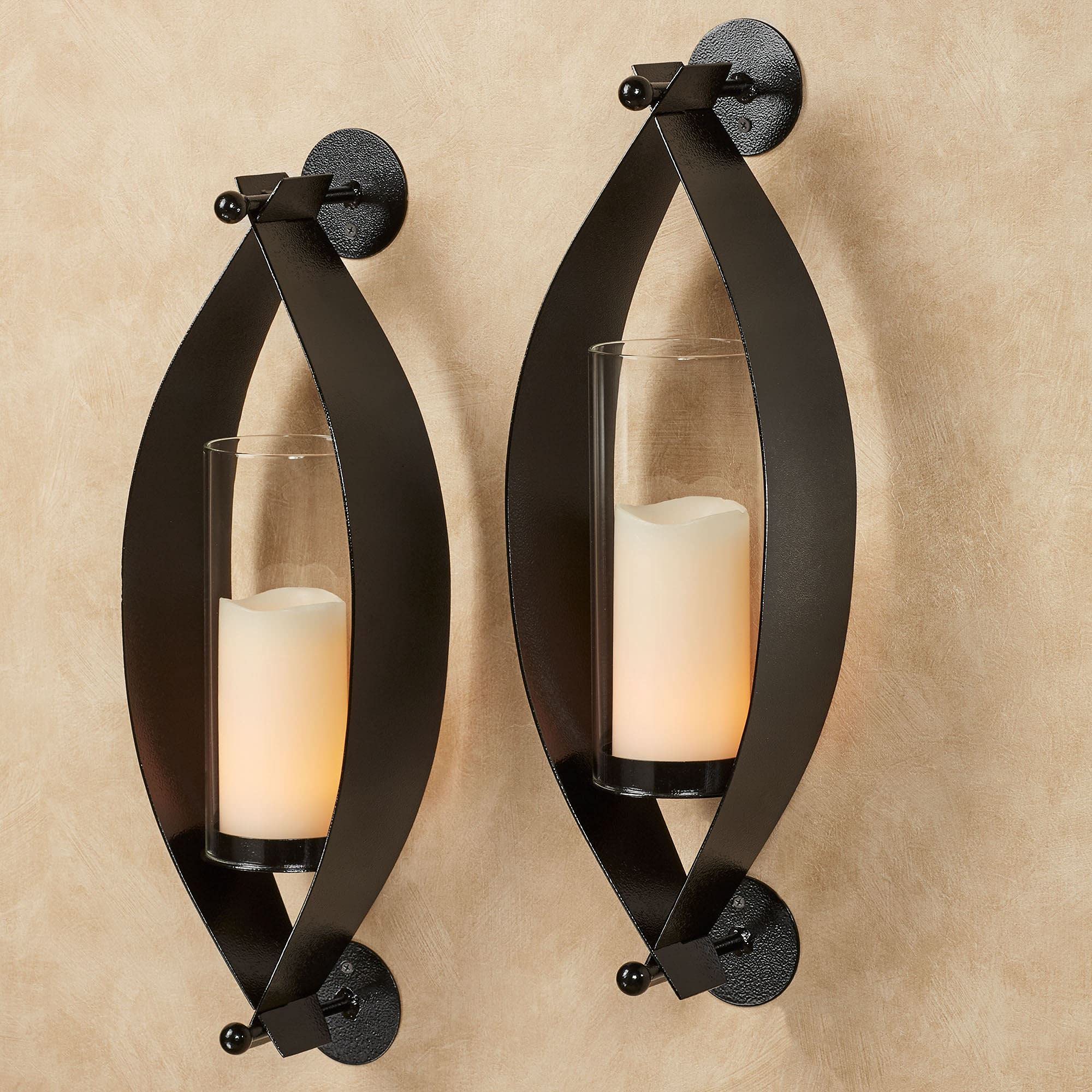 Touch of Class Xander Wall Sconce Pair - Handcrafted Steel - Black - Glass Hurricane - Set of 2 - Metal Sconces Holder for Bedroom, Bathroom, Living Room, Kitchen Walls, Hallways