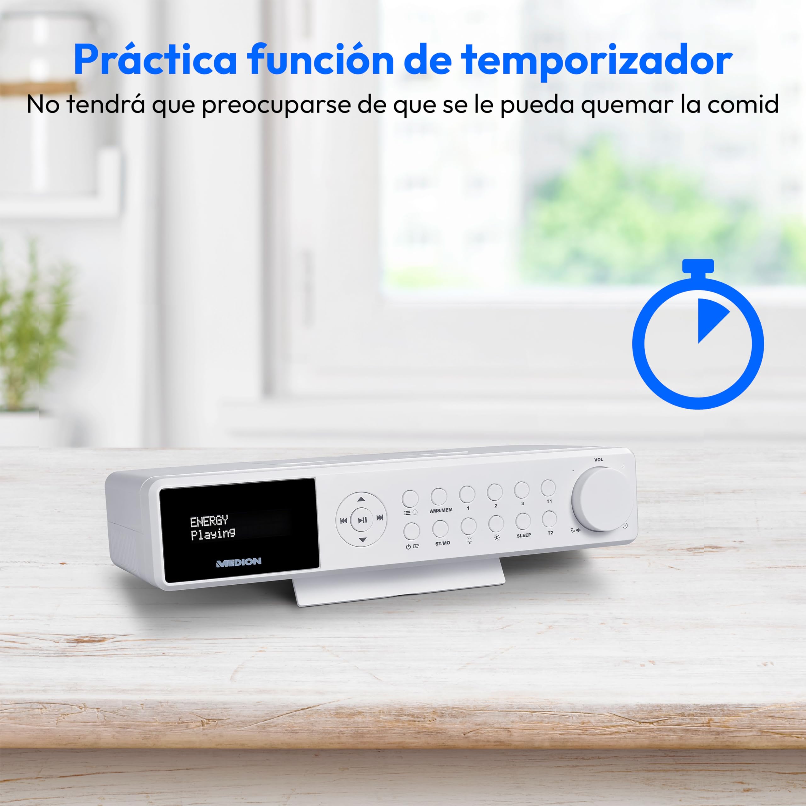Radio de Cocina para Montaje Empotrado MEDION E6660 (Radio de Cocina Dab+, Radio FM PLL, Bluetooth, Tira de Luces led, Montaje Empotrado, Temporizador de cocción, Pantalla de Reloj) Blanca