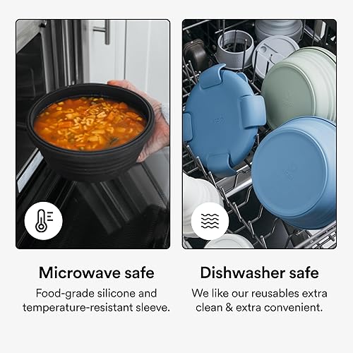 Miniatura 4 de STOJO Juego de 3 cuencos plegables  Cachemira translúcida, 36 onzas  Tazón de silicona reutilizable para alimentos fríos y calientes  Perfecto para