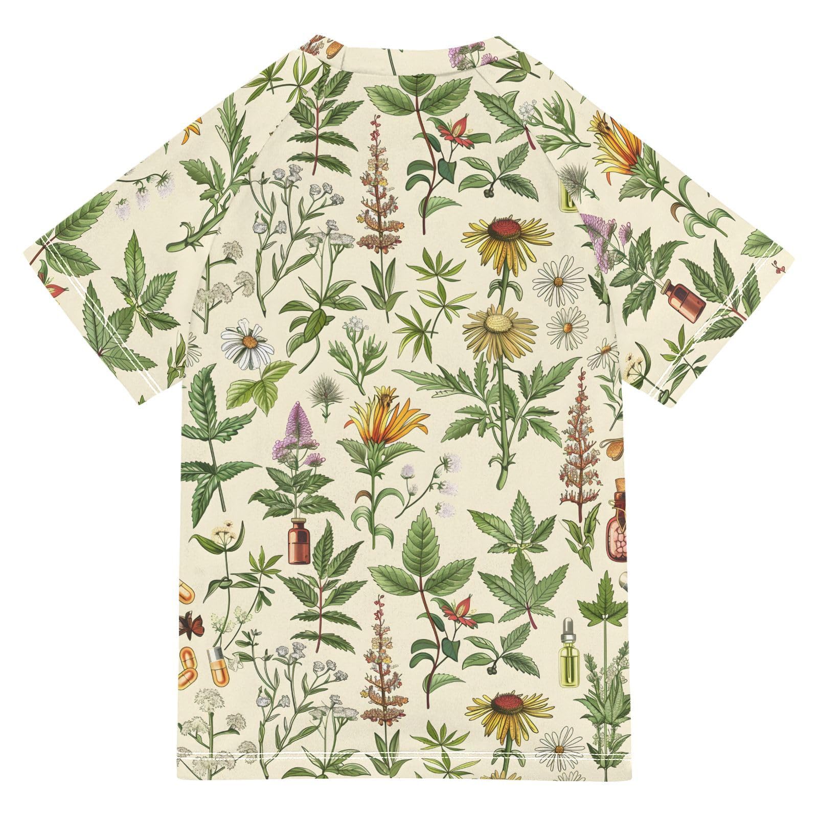 ALAZA Kids Rash Guard Toddler Swim Shirt Boy Girls Herbal Floristic UPF 50+ Short Sleeve 4T