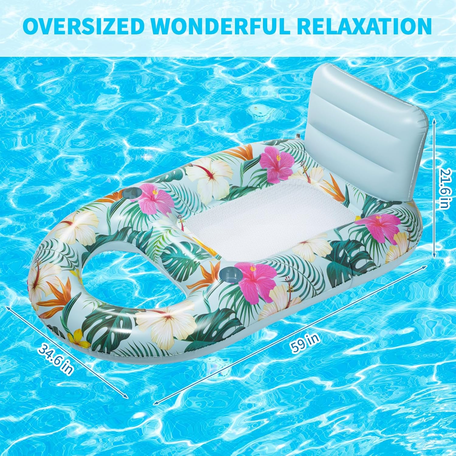 Inflatable Pool Floats Adult - Pool Floaties Pool Lounger Raft for Adults Heavy Duty | Water Pool Float with Cup Holder Backrest | Swimming Pool Floaty Lounge Rafts for Adults Beach Pool Party