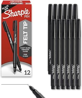 Sharpie Felt Tip Pens, Fine Point (0.4mm), Felt Tip Markers, Black, Journaling, Art, Drawing, Teacher, Back to School,12 Count (Pack of 12)