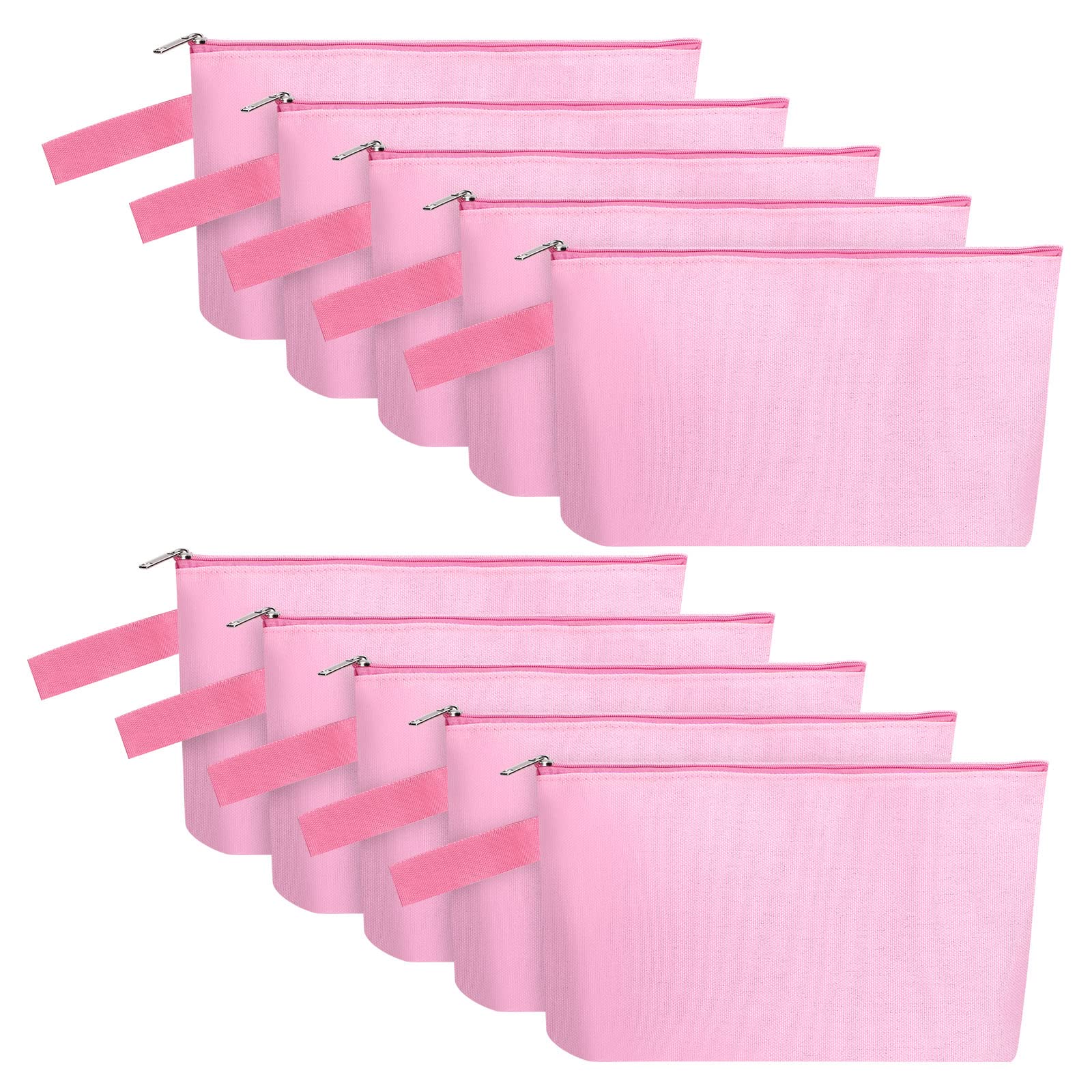 Sinzip 10 Pieces Cotton Canvas Makeup Bag with Bottom and Strap, Multi-Purpose Cosmetic Bag with Zipper Travel Toiletry Pouch, Blank DIY Craft Bag