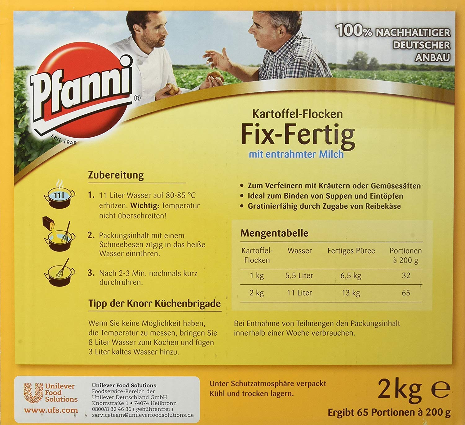 Pfanni Kartoffel-Fix-Fertig Flockenpüree mit entrahmter Milch, 1er Pack (1 x 2 kg)