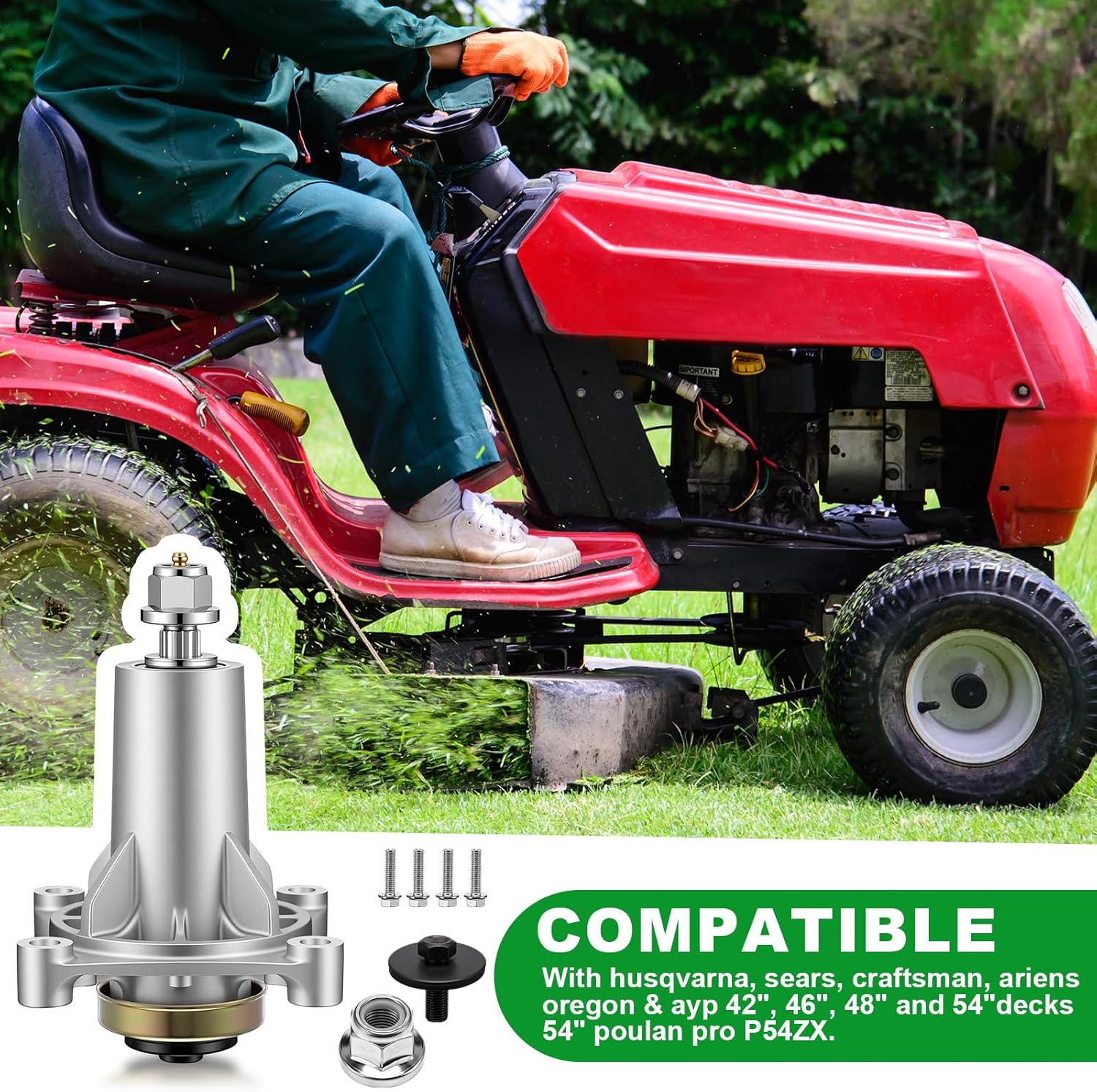 2 Pcs Spindle Mandrel Assembly and Deck Belt, 1/2 x 105'' Deck Belt Replaces 405143, Spindle Kit Replaces 187292 192870 42" 46" 48" 54" Lawn Mower Compatible with YTH22V46 YTA22V46 Craftsman