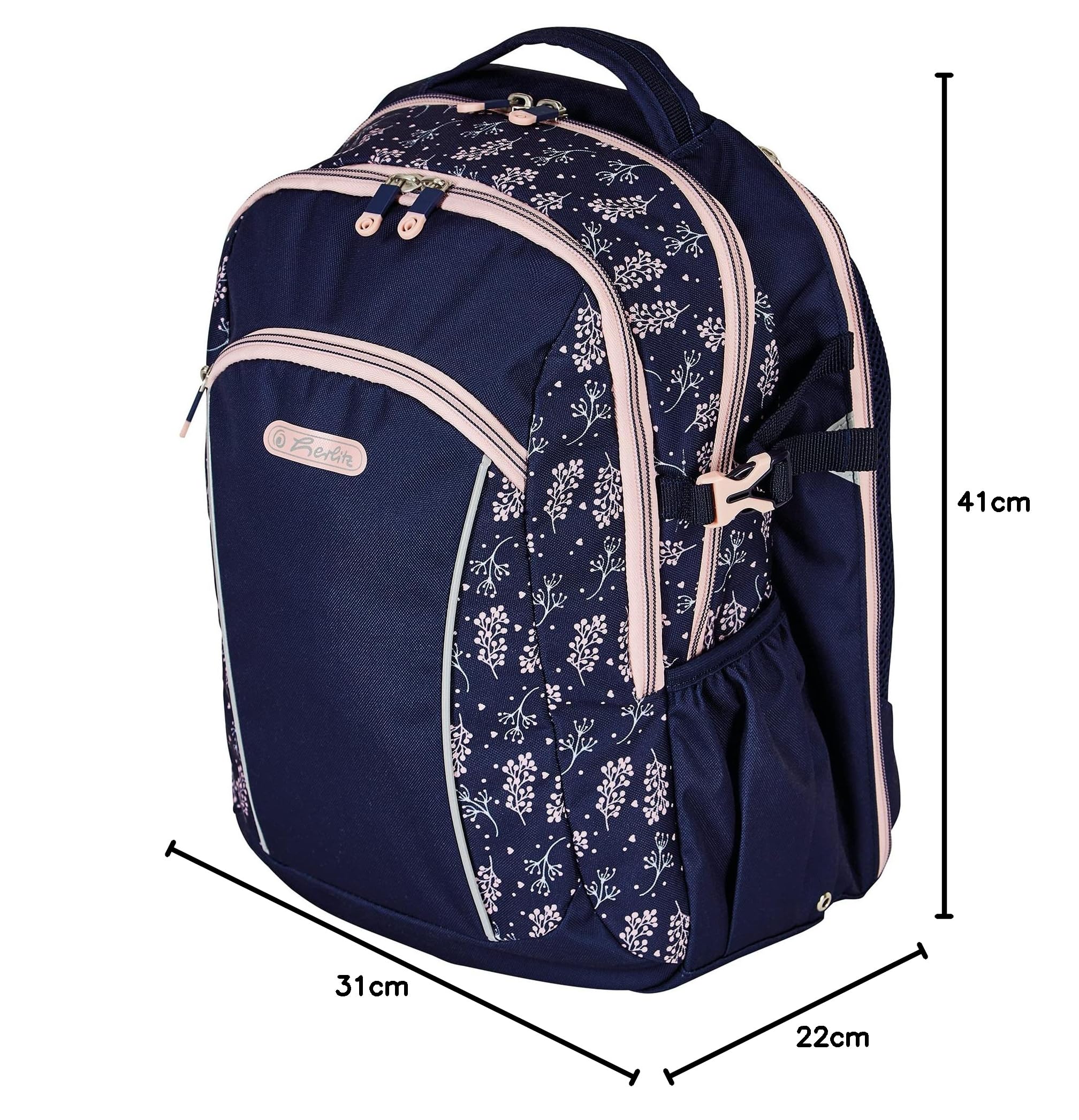 Herlitz Plecak szkolny Ultimate Blossom młodzieżowy Tornister Torba na plecy, Pojemność 24l, Męski Damski Unisex Sportowy, Dla Ucznia Studenta Na co dzień, Pojemny Wytrzymały Odblaski
