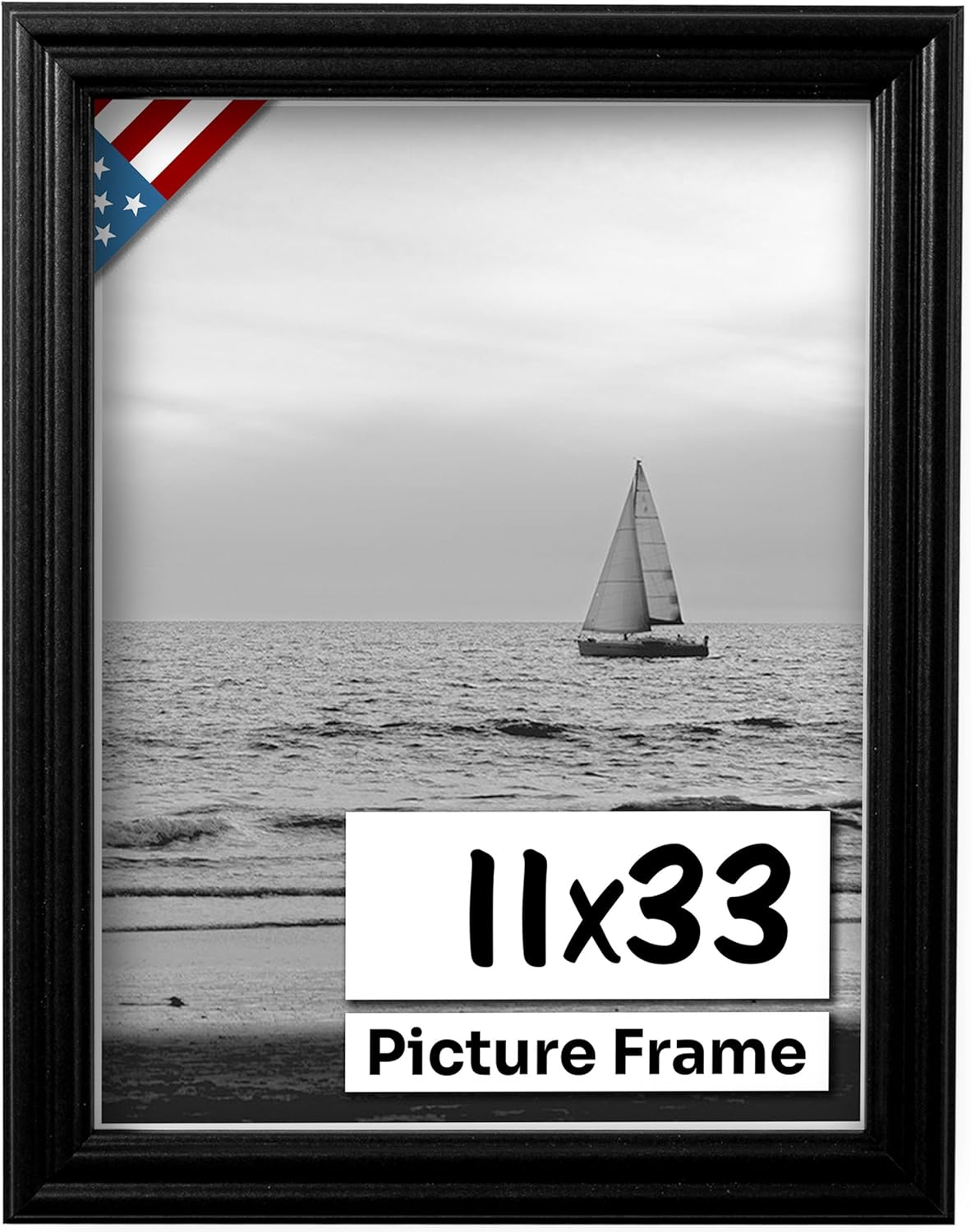 Black 11x33 Picture Frame .75" Inch Wide - Black Wall Decor Handmade Solid Wood Frames with Preinstalled Hangers and UV Blocking Plexiglass 33x11 Frame