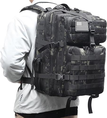 Miniatura 7 de VTACOUTV Mochila táctica militar W.Gun Holster, mochila de caza para hombres Army Molle Daypack 3-Day Pack W.Side Pocket, Negro Cp, Mochila táctica