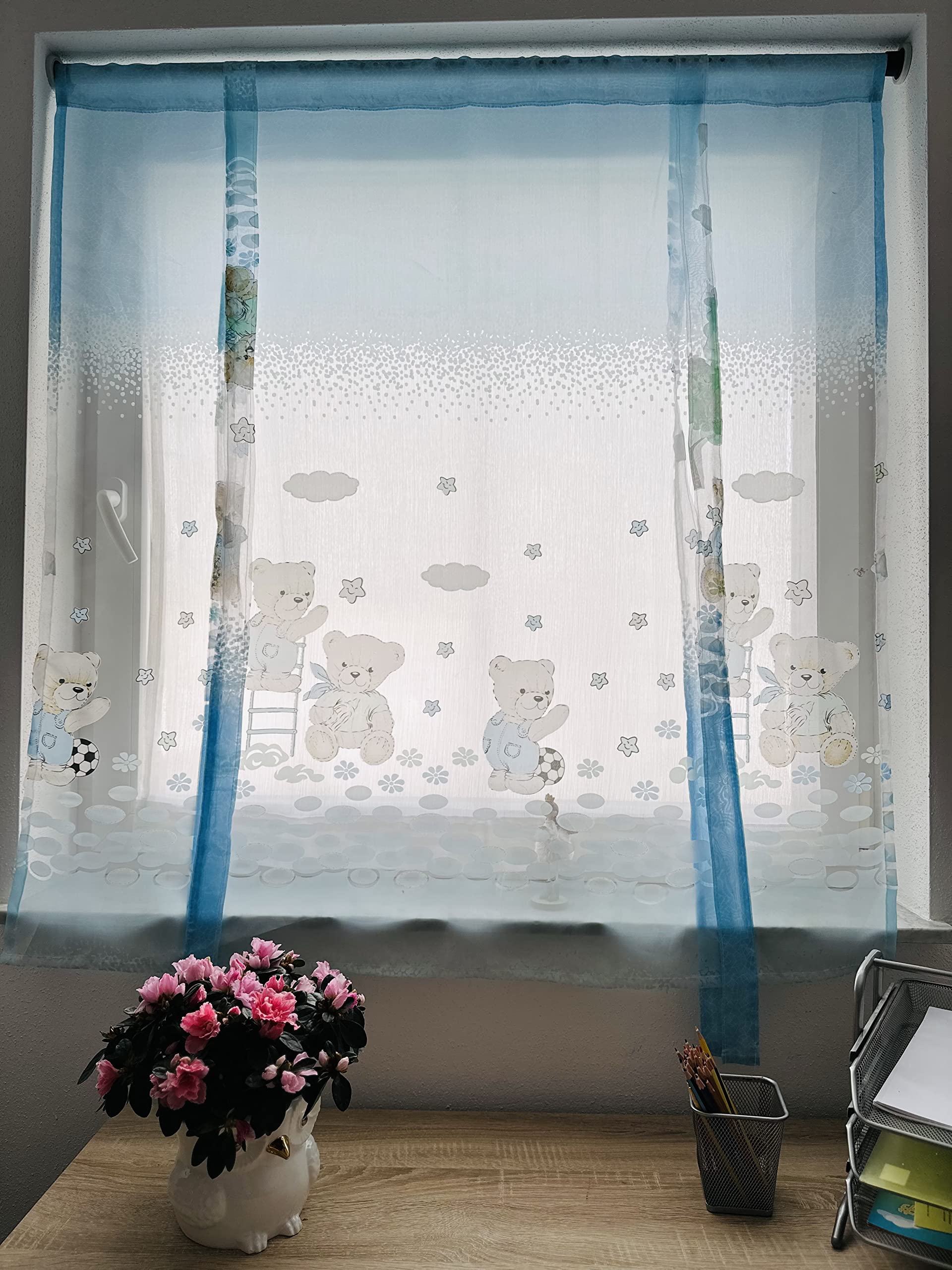 Heimtexland ® Skandi, Tenda Per Bambini, Effetto Lino, Naturale, Colorata, Decorativa, Per Cameretta Dei Bambini, Trasparente, Tipo 755, Con Occhielli, 175 X 135 Cm (altezza X Larghezza