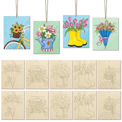 COCHIE 10 Pieces Large Spring Unfinished Wood Crafts to Paint