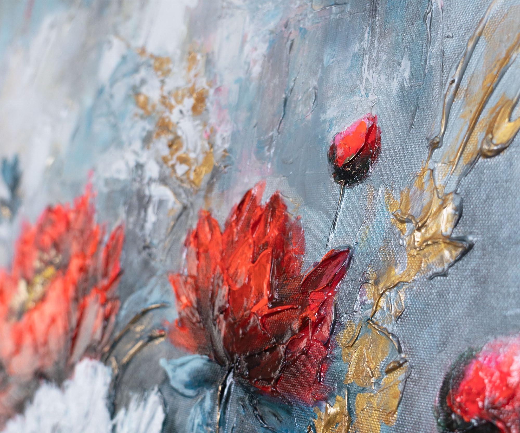 YS-Art Dipinto Acrilico Originale | Elegante Bouquet di Peonie | Tela Floreale Sofisticata | Arte Moderna da Parete per Soggiorno 115x50 cm