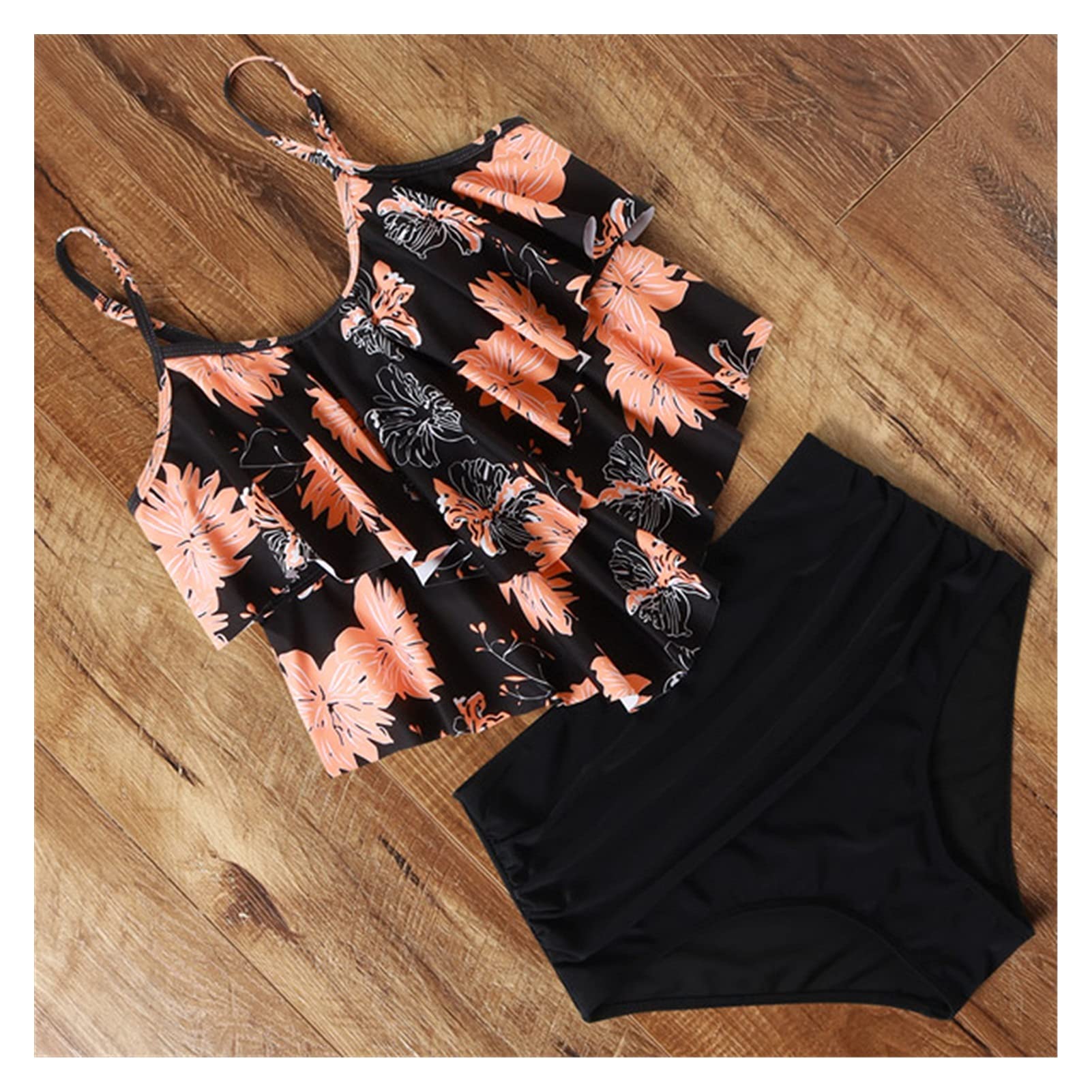 Dwuczęściowy strój kąpielowy Leopard Bikini Wysoka talia Bikini Zwierząt Drukuj Kwiatowy strój kąpielowy Strój kąpielowy z falbanką Stroje kąpielowe w dużych rozmiarach Kobiety Bikini Set (BL)