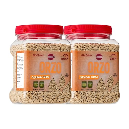 Baron's Orzo Pasta Original Paquete de 2 tarros Kosher de 21.16 oz Orzo natural israelí en forma de arroz para sopas, guisos y ensaladas Cocina