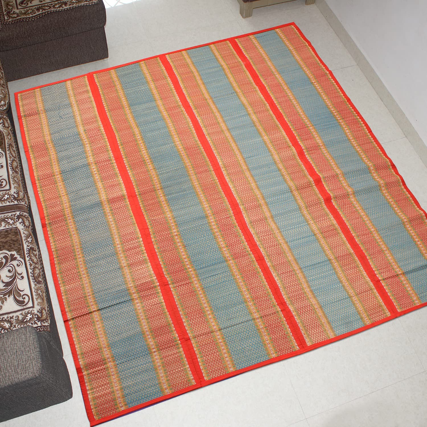 Haus Fabula Natural Madurkathi Handweaving Chatai Mat Large/Yoga Mat/Prayer Mat/Floor Mat for Home, Office, Boutiques, Shops |Sleeping Mat for Floor, 6 X 7 Feet, Red-image-42