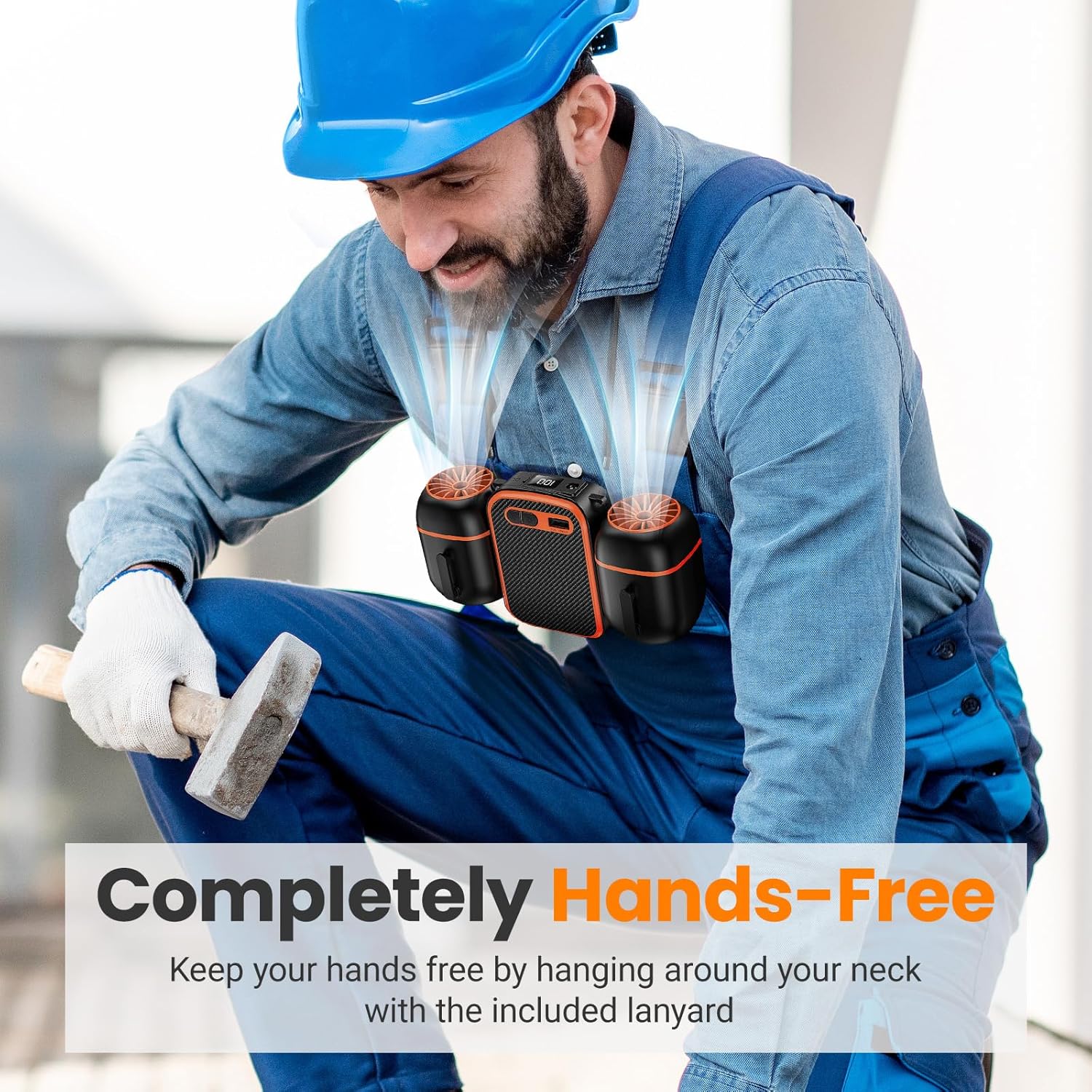 10000mAh Personal Waist Fan, 3 Speeds 12500RPM Strong Airflow, with up to 24H of Working Time, Wearable Belt Fan for Camping, Outdoor, Jobsite (Black orange)