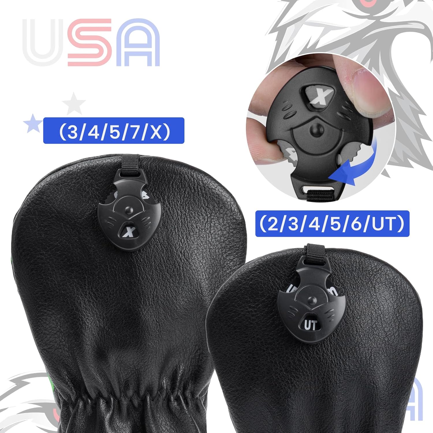 Golf Head Covers, Leather Driver Headcover, Fairway Wood Cover, Hybrid Head Covers – Advanced Embroidery Bald Eagle Golf Club Head Covers for Men Women Golf Headcovers