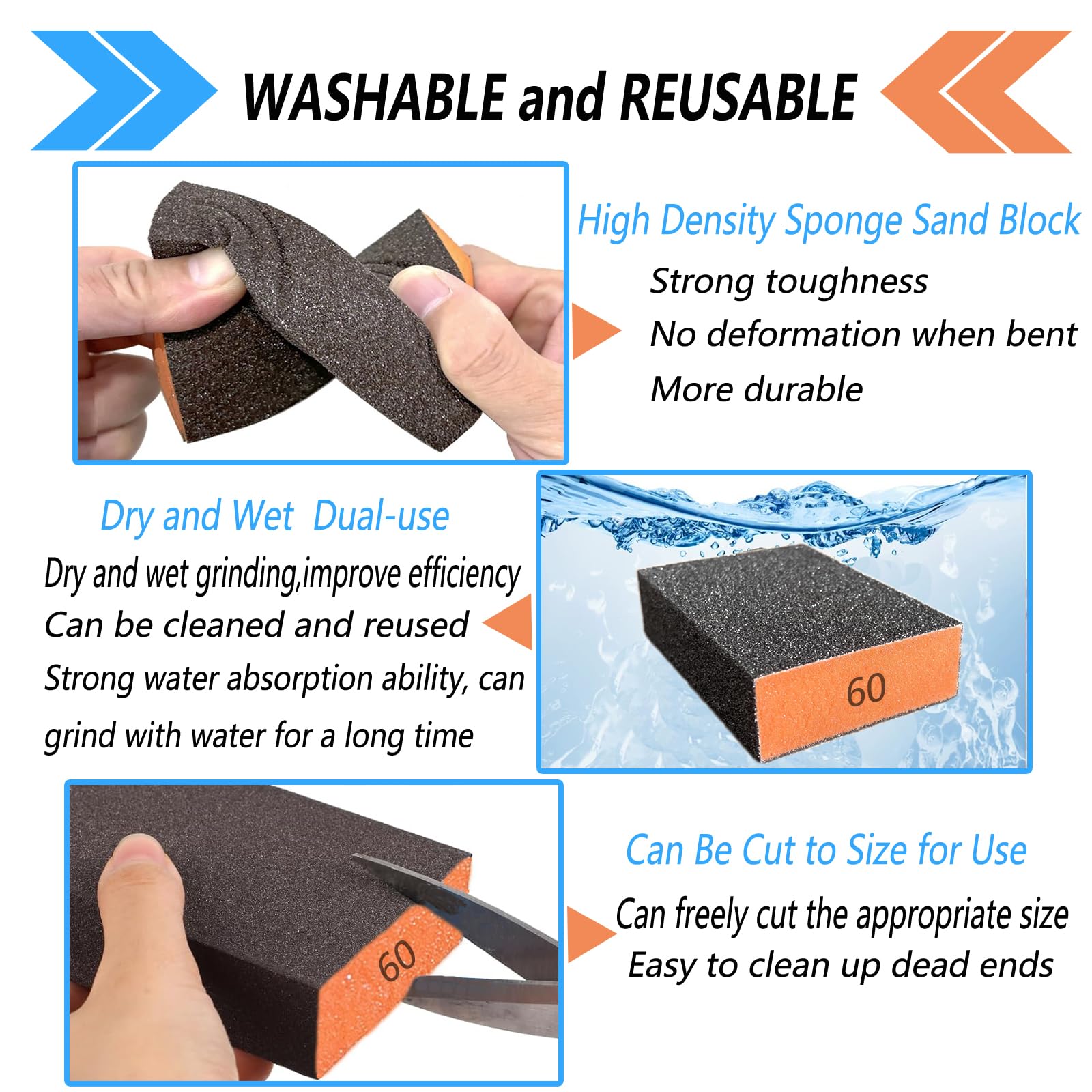 10 Sanding Sponges - 5 Grits for Wood & Metal -6 10 Sanding Sponges - 5 Grits for Wood & Metal -6