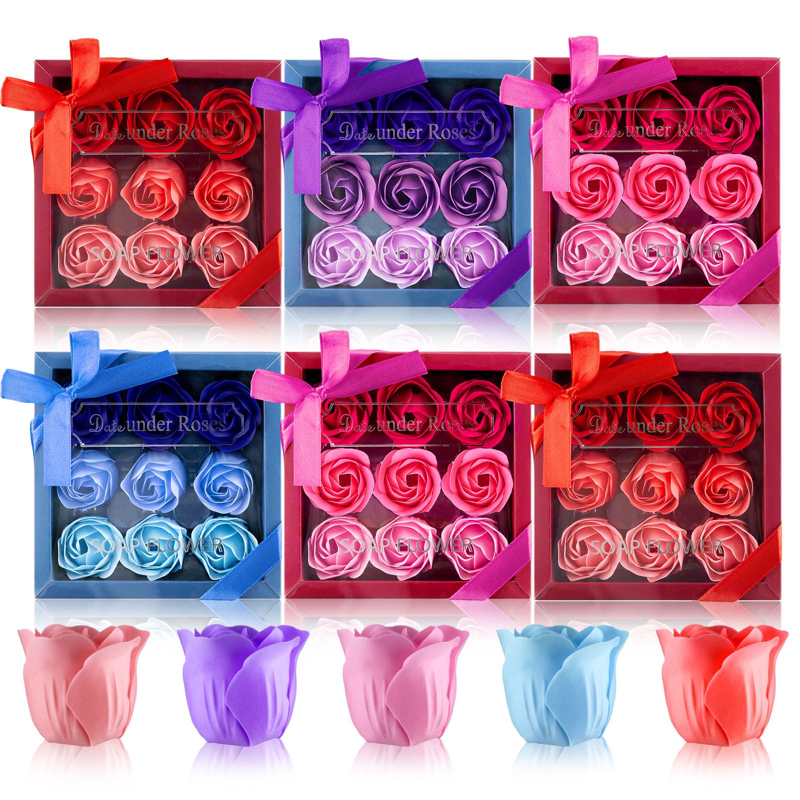 6 Boxes Floral Scented Bath Soap Rose Flower Petals 54 Pcs Christmas Essential Oil Gift Rose Soap for Valentine Mother's Day Anniversary Wedding Teachers' Day Birthday Her Women Mom Lover