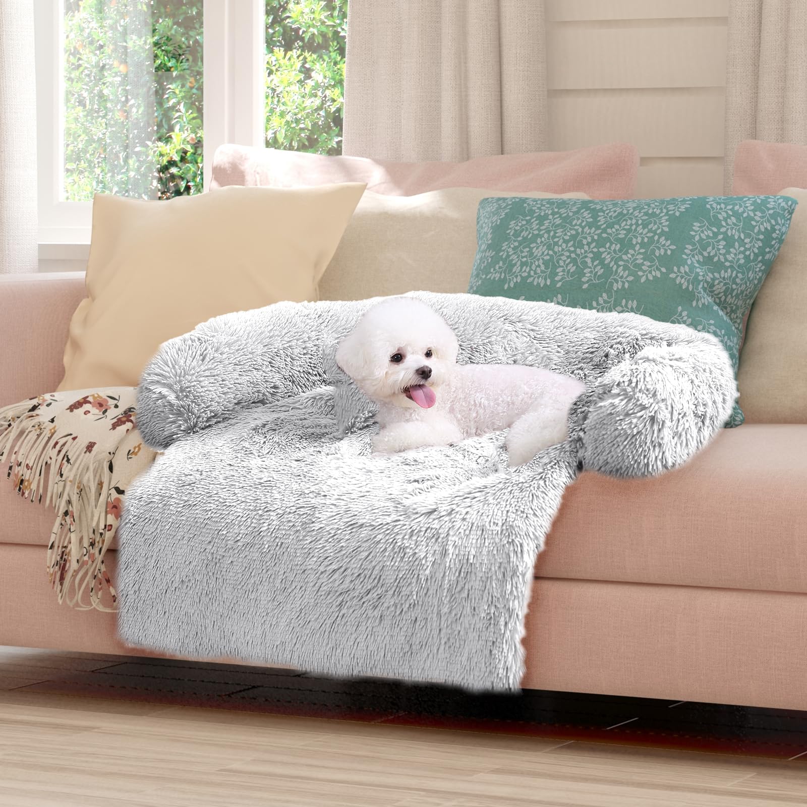 ANWA Sofá cama de felpa suave para perro, funda protectora de muebles, cojín lavable para sofá, 77 x 77 x 16 cm