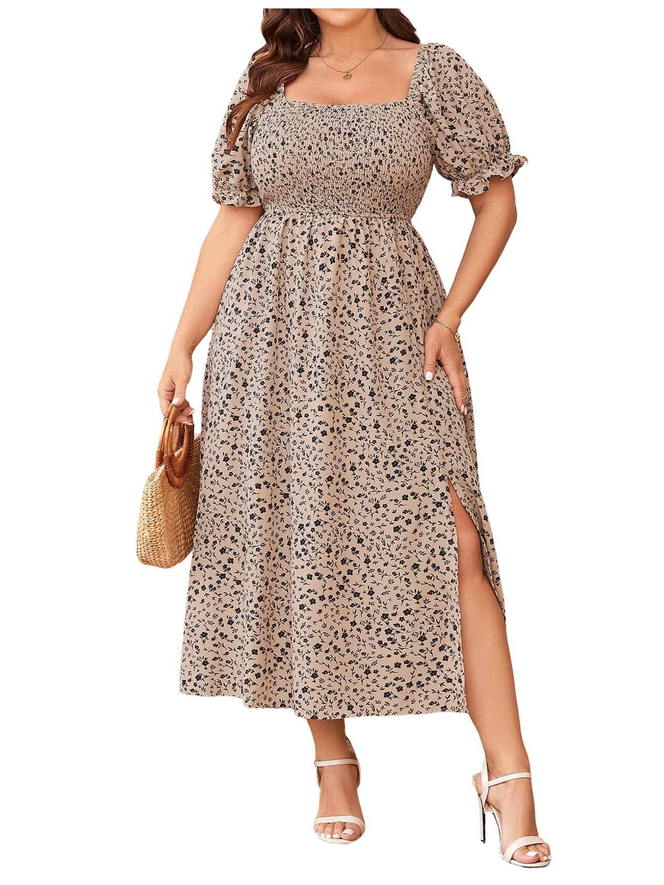 Verdusa Women's Plus Size Dresses Summer Boho Floral Wedding Guest Dress