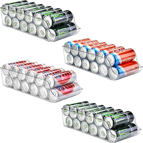 Puricon Paquete de 4 contenedores organizadores de refrigerador, dispensador de latas, contenedor de alimentos enlatados para bebidas de soda,