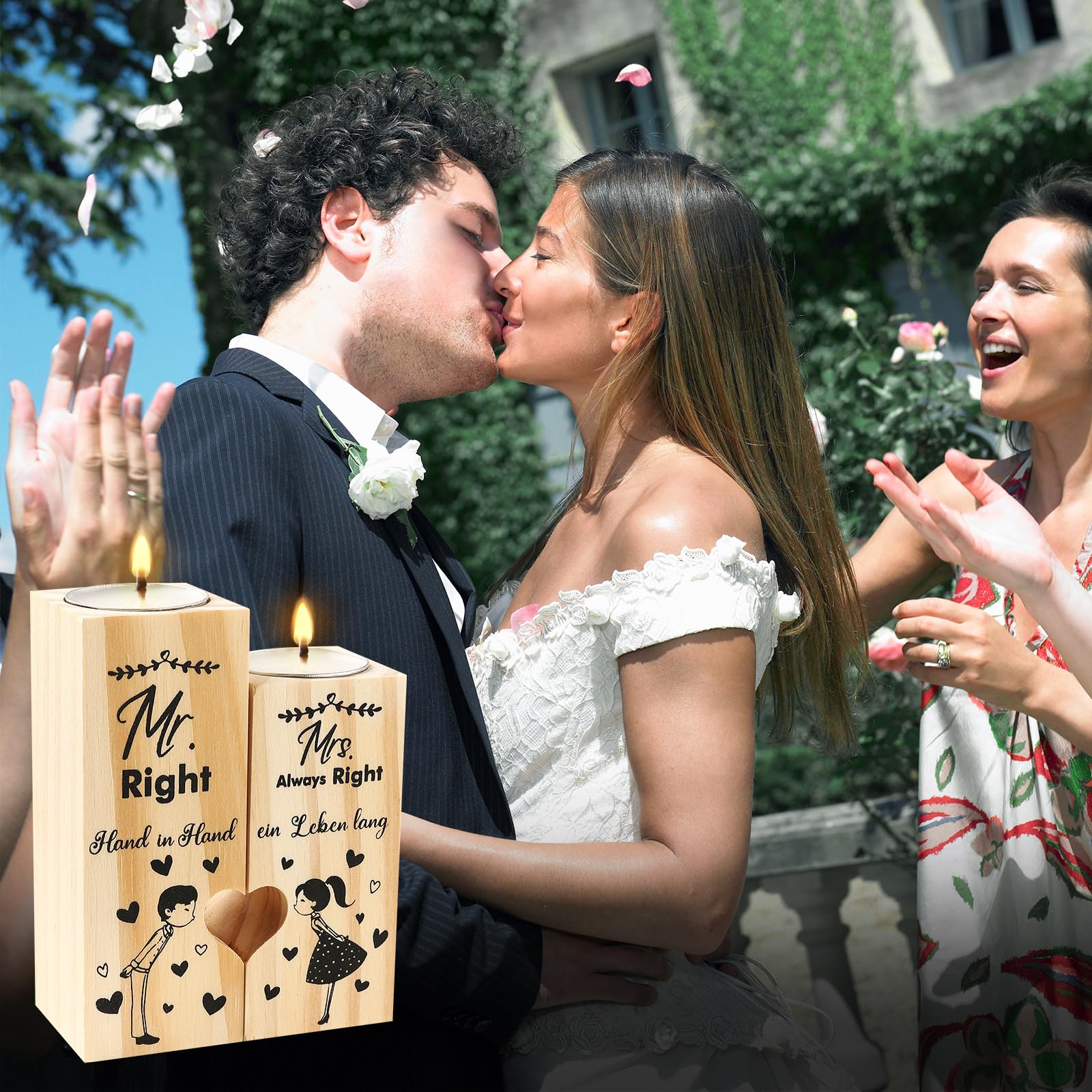 Belleur Lot De 2 Chandeliers Bois Mariage – Cadeau Romantique Monsieur & Madame, Forme Cœur, Décoration Mariés, Anniversaire De Mariage