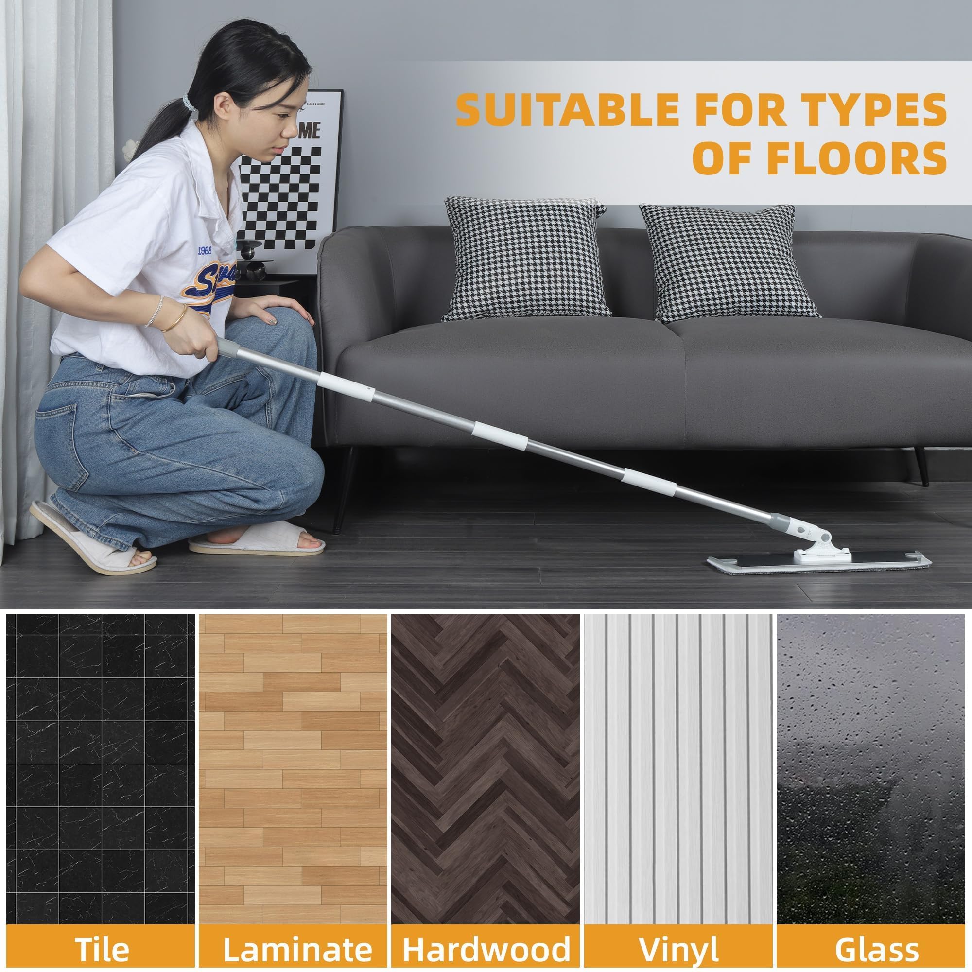 Mopas de Microfibra para Limpieza de Suelos, Herramienta de Limpieza de zócalos de 24 Pulgadas, mopa Plana para Piso Laminado de Madera Dura, Azulejos de Vinilo, mopa de baño y Cocina con 4