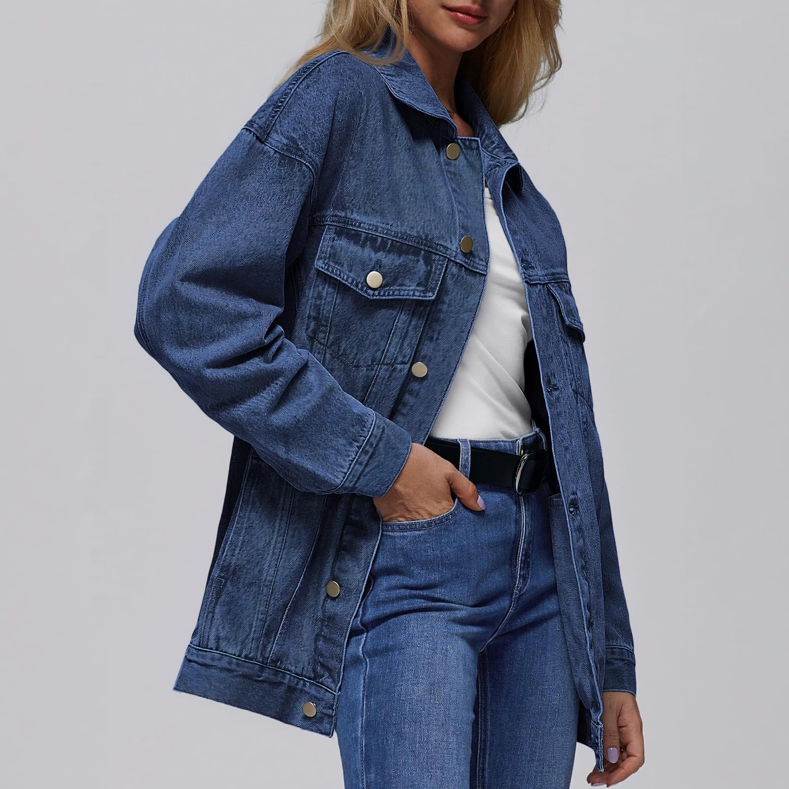 Generisch Jeansjacke Damen Langarm Übergangsjacke Vintage Jacket Casual