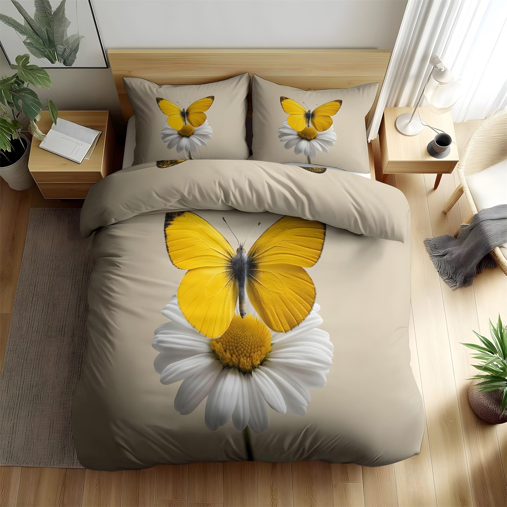 Housse de Couette 90x190 Papillon Jaune aux finitions haut de gamme avec zip invisible