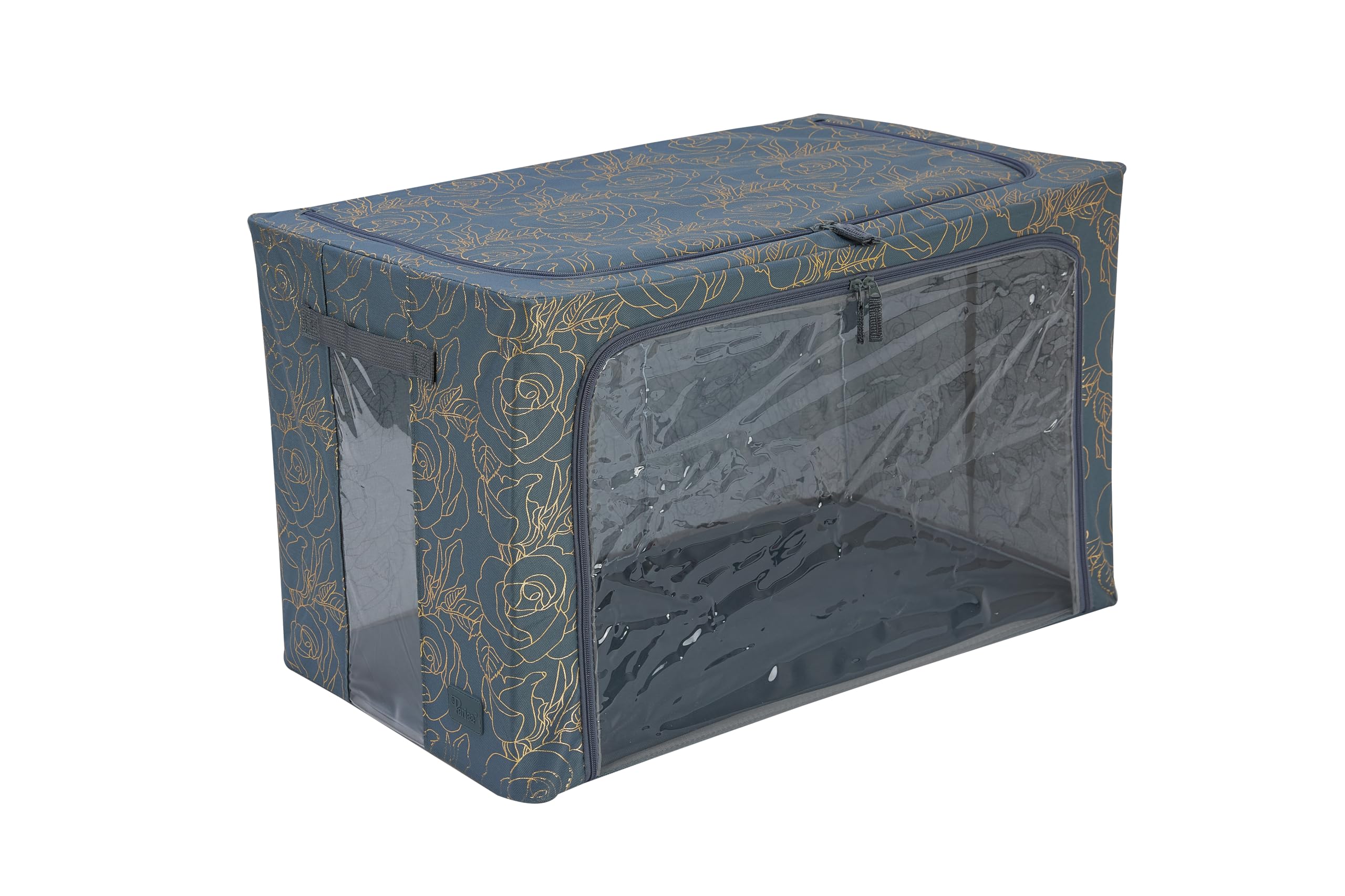 Periea ‘Beau’ Folding Collapsible Stackable Fabric Home Storage Boxes with Steel Frames (Metallic Floral, Jumbo)