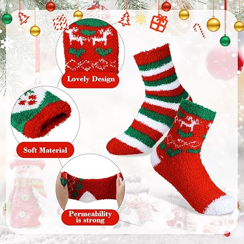 Miniatura 2 de SATINIOR 10 pares de calcetines de Navidad mullidos y esponjosos, calcetines cálidos de Navidad, calcetines coloridos de felpa de Navidad