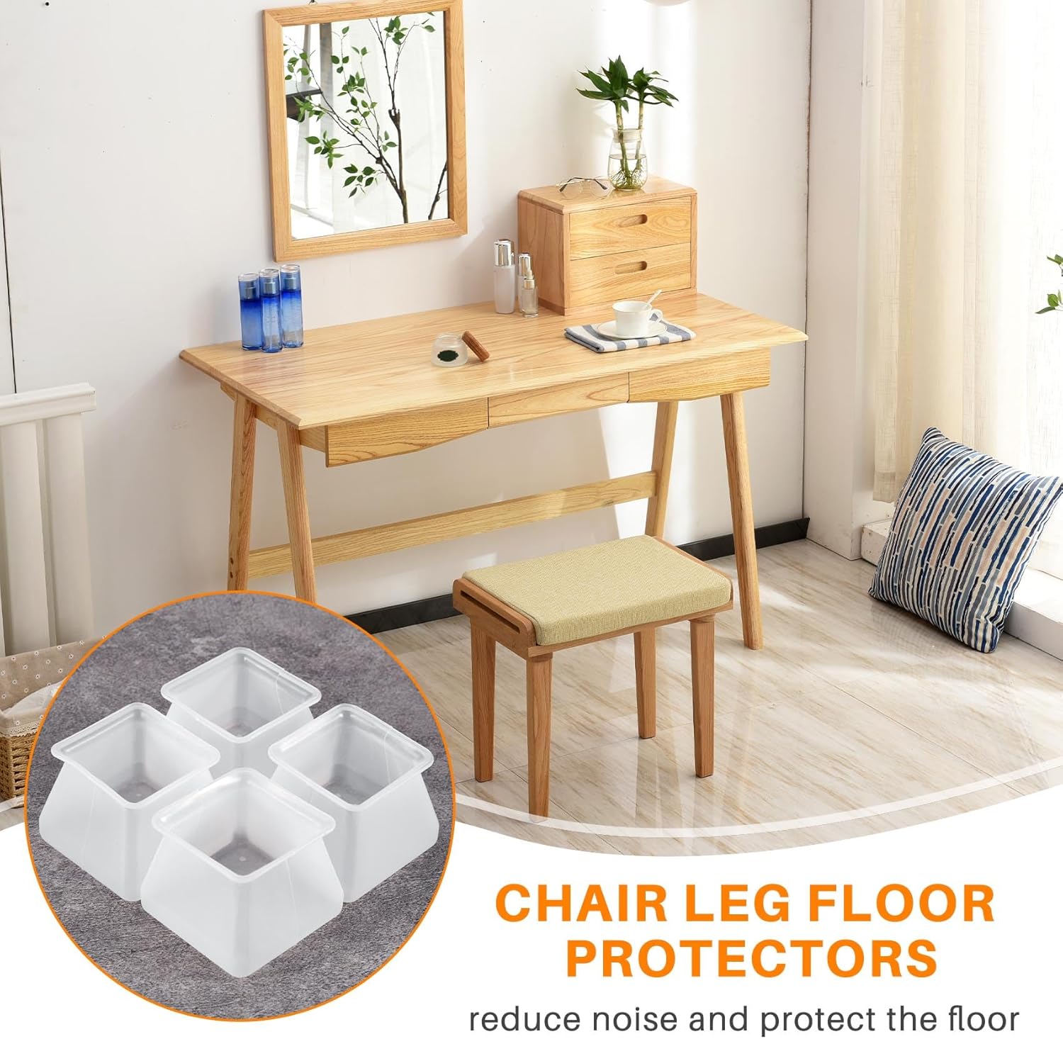 32Pcs Furniture Silicon Protection Cover - Square Silicone Chair Leg Floor Protectors - Chair Leg Caps Furniture Table Feet Cover - Prevents Scratches and Noise
