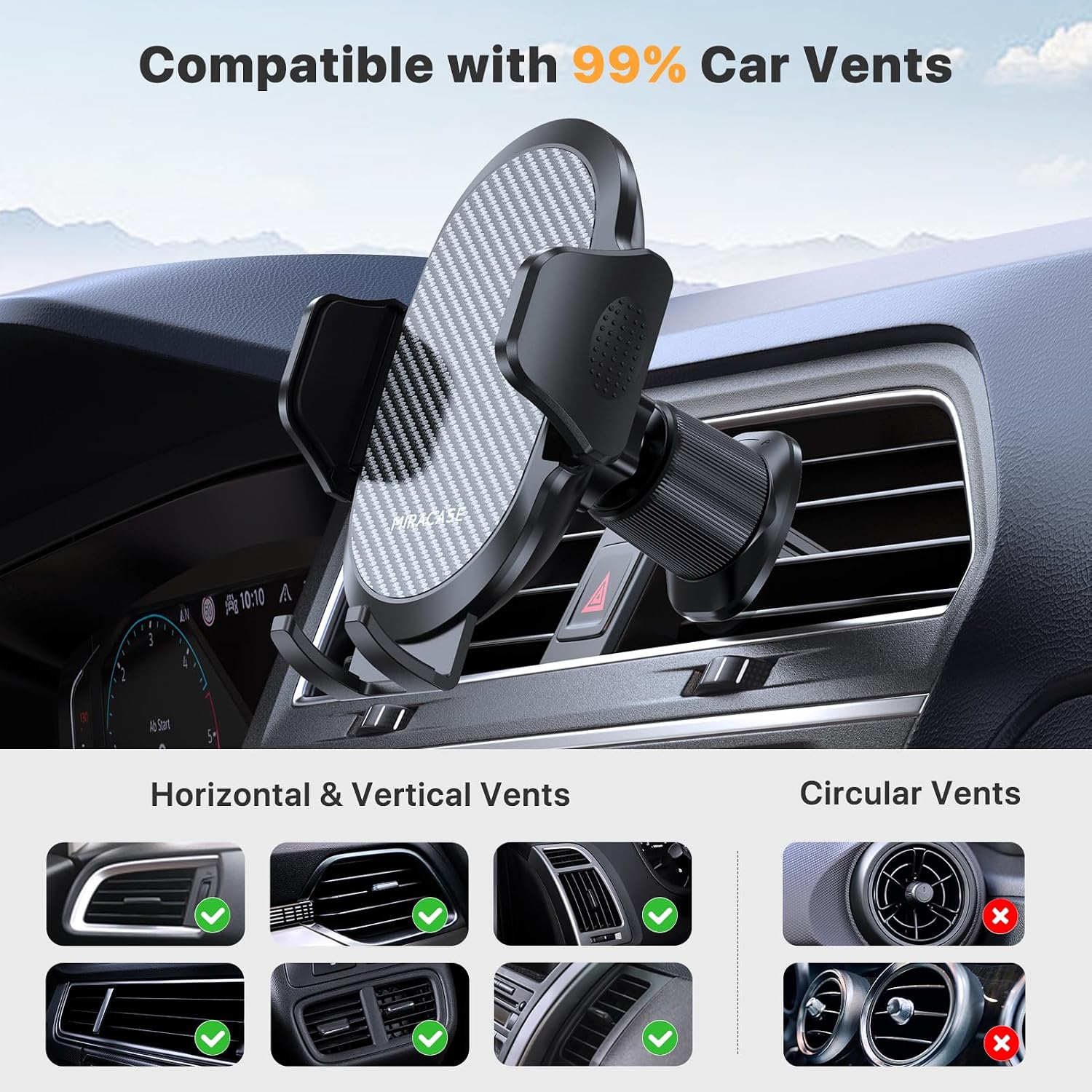 Miracase 3-in-1 Cell Phone Holders for Your Car, Universal Car Phone Holder Mount for Car Dashboard Air Vent Windshield Compatible with iPhone 15 14 13 12 19 Pro Max Xs XR X, Galaxy Dark