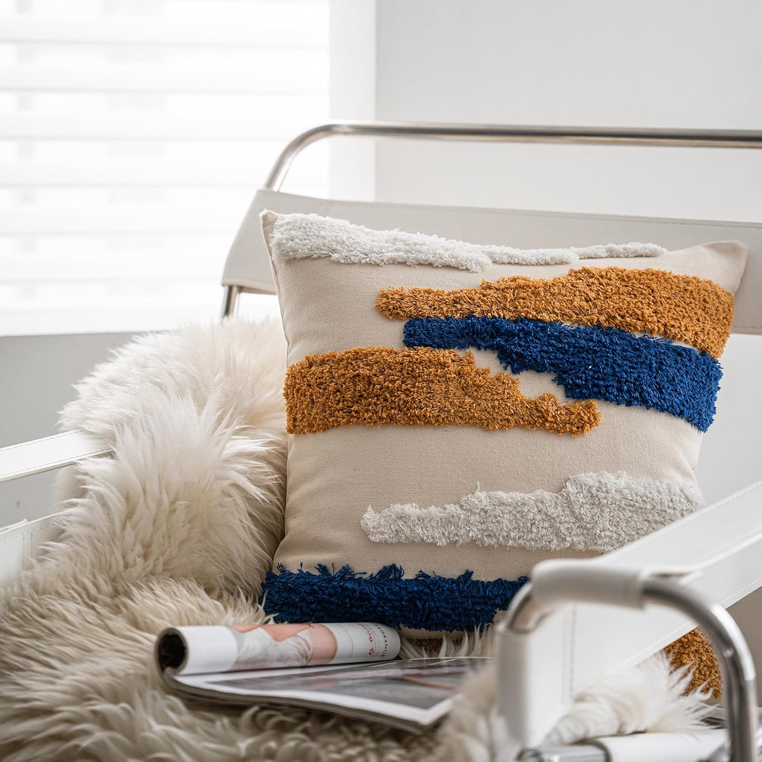 ENJOYBIRDAL Tufted Throw Pillow Covers for Couch Boho Pillow Cover 18x18 Farmhouse Decor Set of 2 Cushion Covers Square Living Room Sofa Accent Pillow Shams