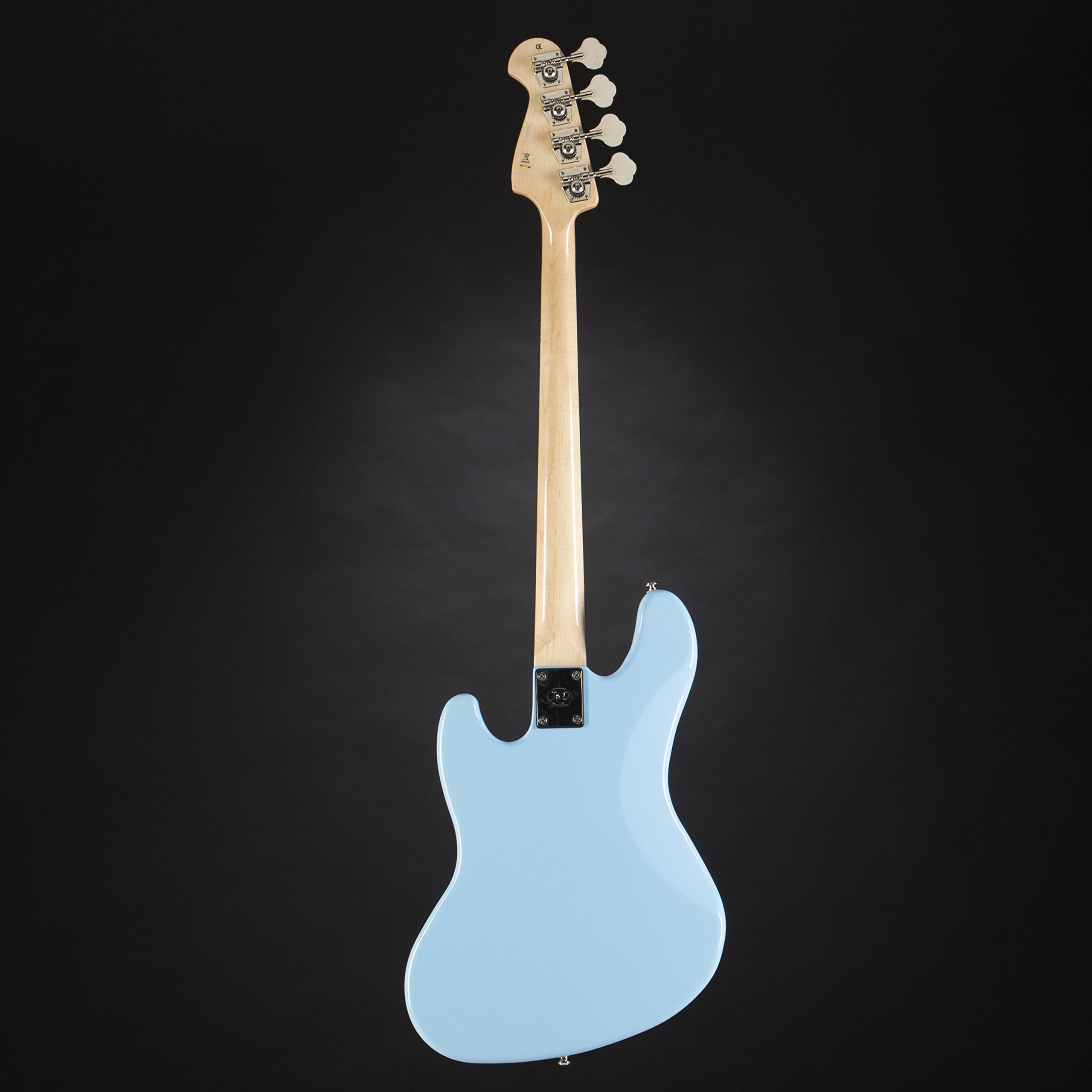 J & D JB Vintage 1975 SKBL Sky Blue 4 Saiter E-Bass mit Single-Coil Pickups, passiver Elektronik, Vintage-Style Hardware