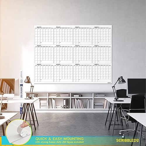 Miniatura 8 de Calendario grande de pizarra blanca de 36 x 48 pulgadas para pared, planificador de 12 meses, calendario de pared grande de borrado en seco, 2025