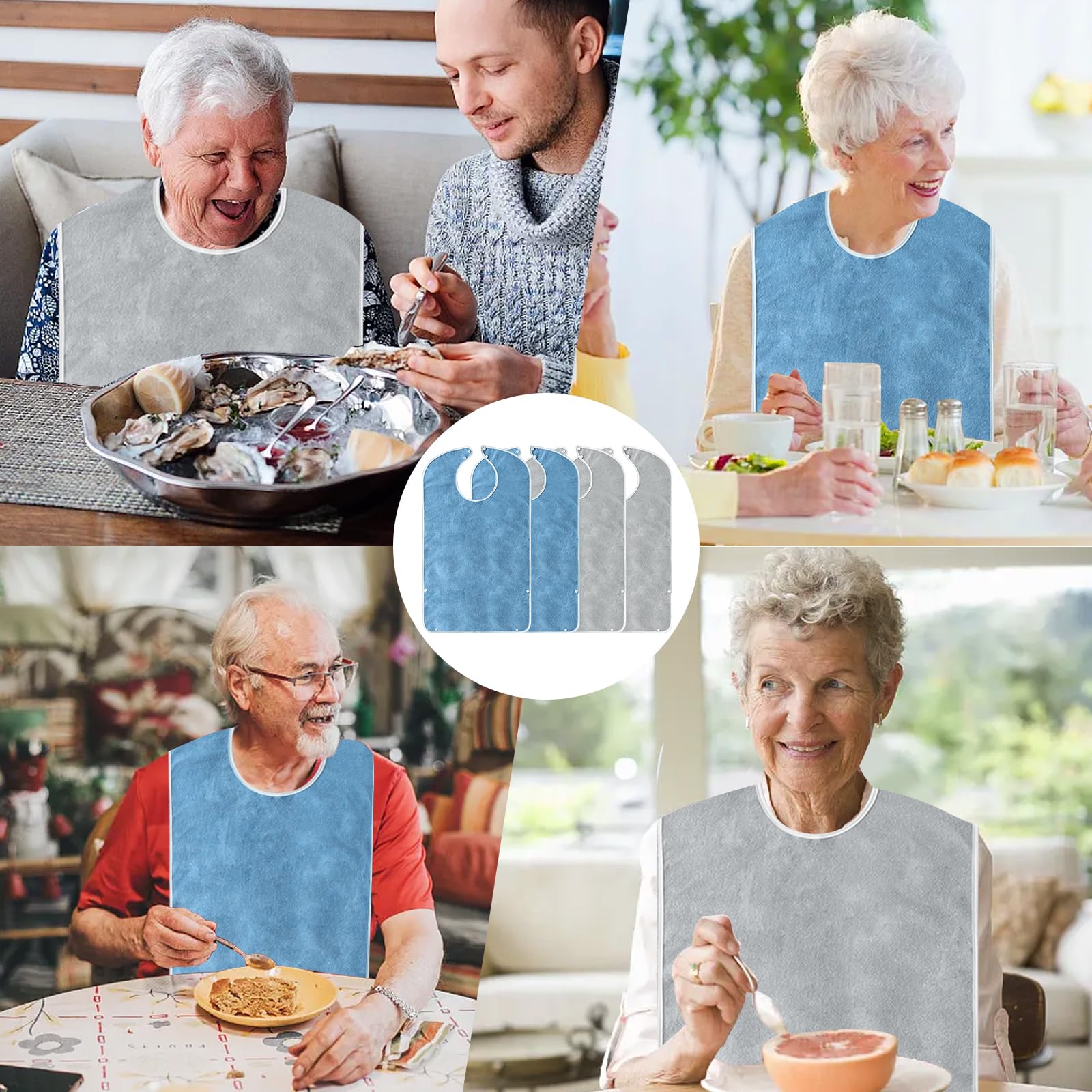 MeYuxg Lätz Lot de 3 bavoirs imperméables pour adultes avec boutons-pression et garde-boue, pour hommes, femmes, personnes âgées et handicapées