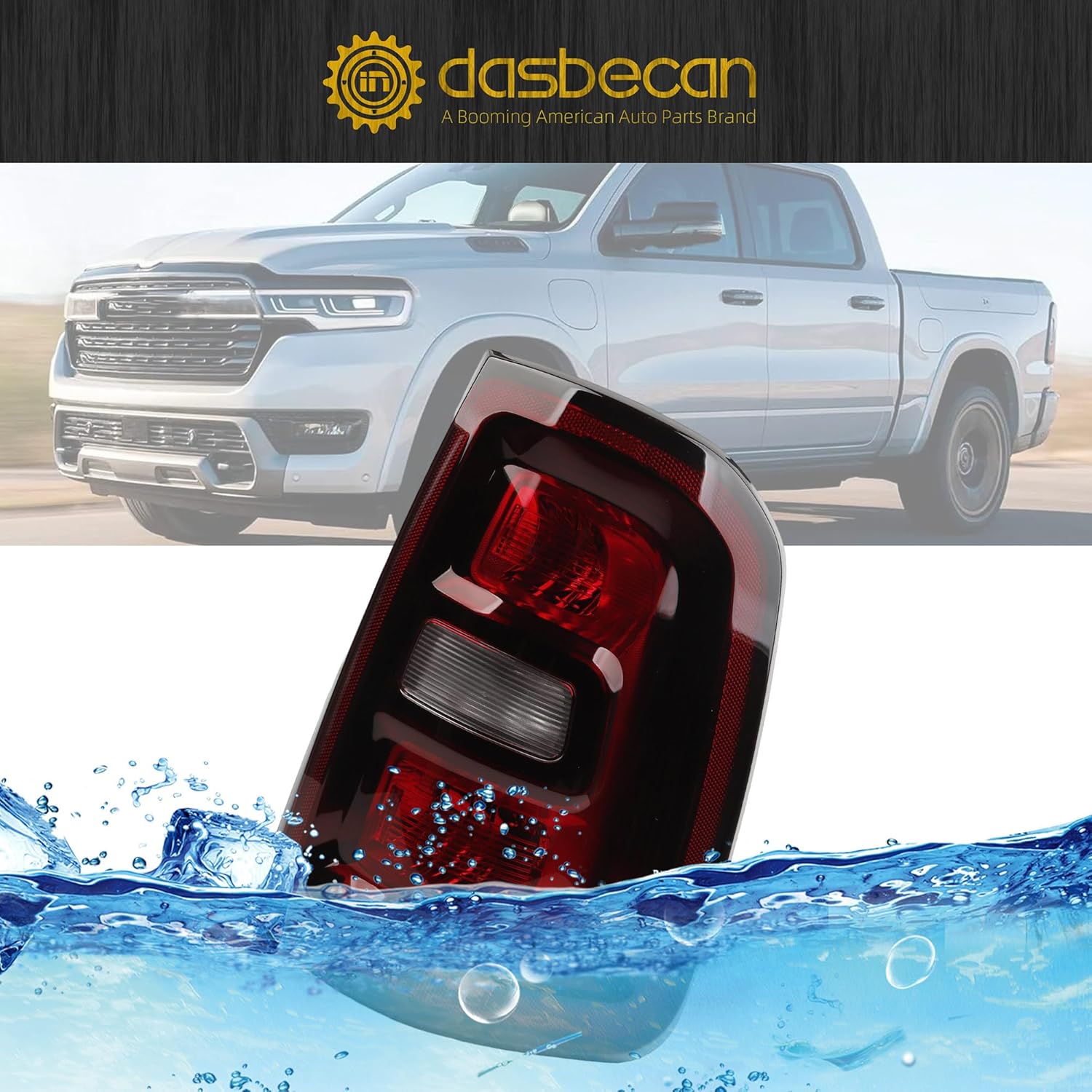 Dasbecan Halogen Tail Light Assembly Compatible with 2025 2026 Dodge Ram 1500 Taillight Smoked Black Bezel Rear Lamp Right Passenger Side Replace#68531046AA
