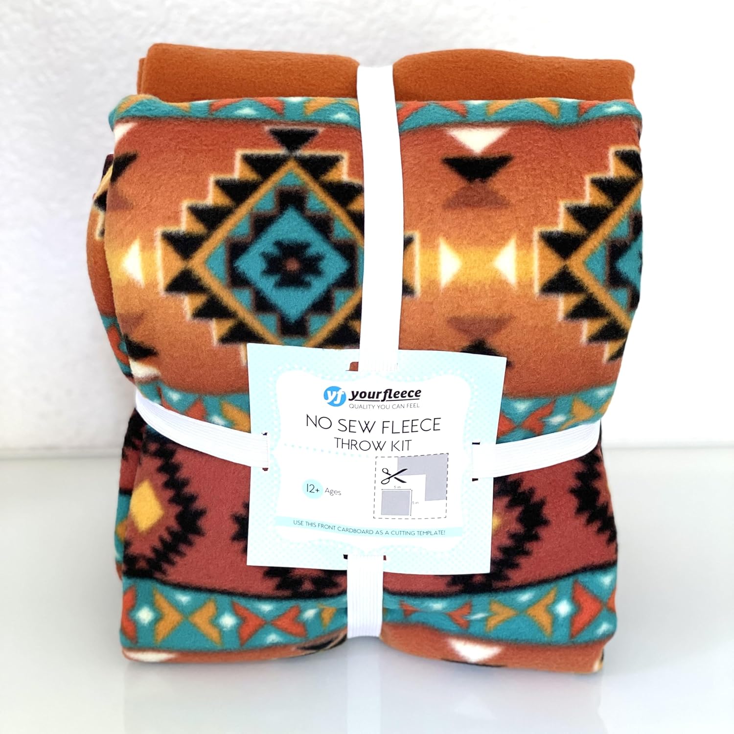 YourFleece Southwest Sun Orange No-Sew Throw Fleece Fabric DIY Blanket Making Kit, Make Your Own, Anti-Pill, 72x60 inches