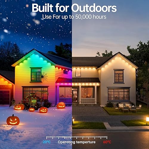 Miniatura 5 de Luces permanentes para exteriores de 330 pies RGB+IC para exteriores, control de aplicación, funciona con Alexa, Google Assistant IP67 impermeable,