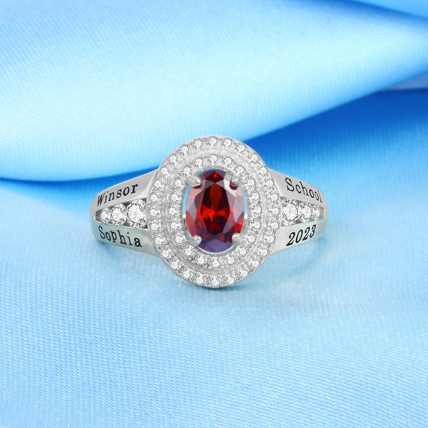 Personalized Custom Class Rings Cubic Zirconia Birthstone Rings Class Rings for Women High School Gold Plated Sterling Silver Rings Women's Class Rings Size 5-15 Graduation Rings for Women