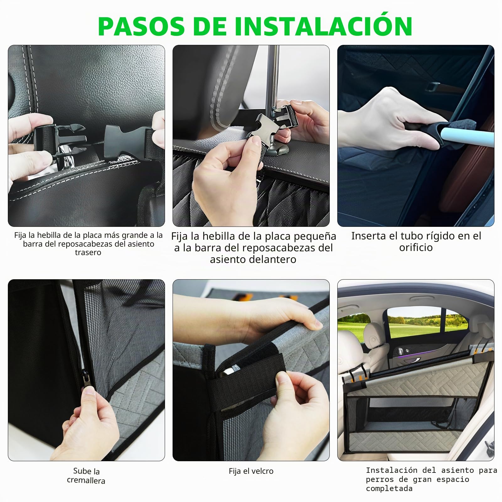 LIROPAU Asiento de coche extra estable para perros de tamaño mediano y grande, resistente a los arañazos con 3 correas de sujeción